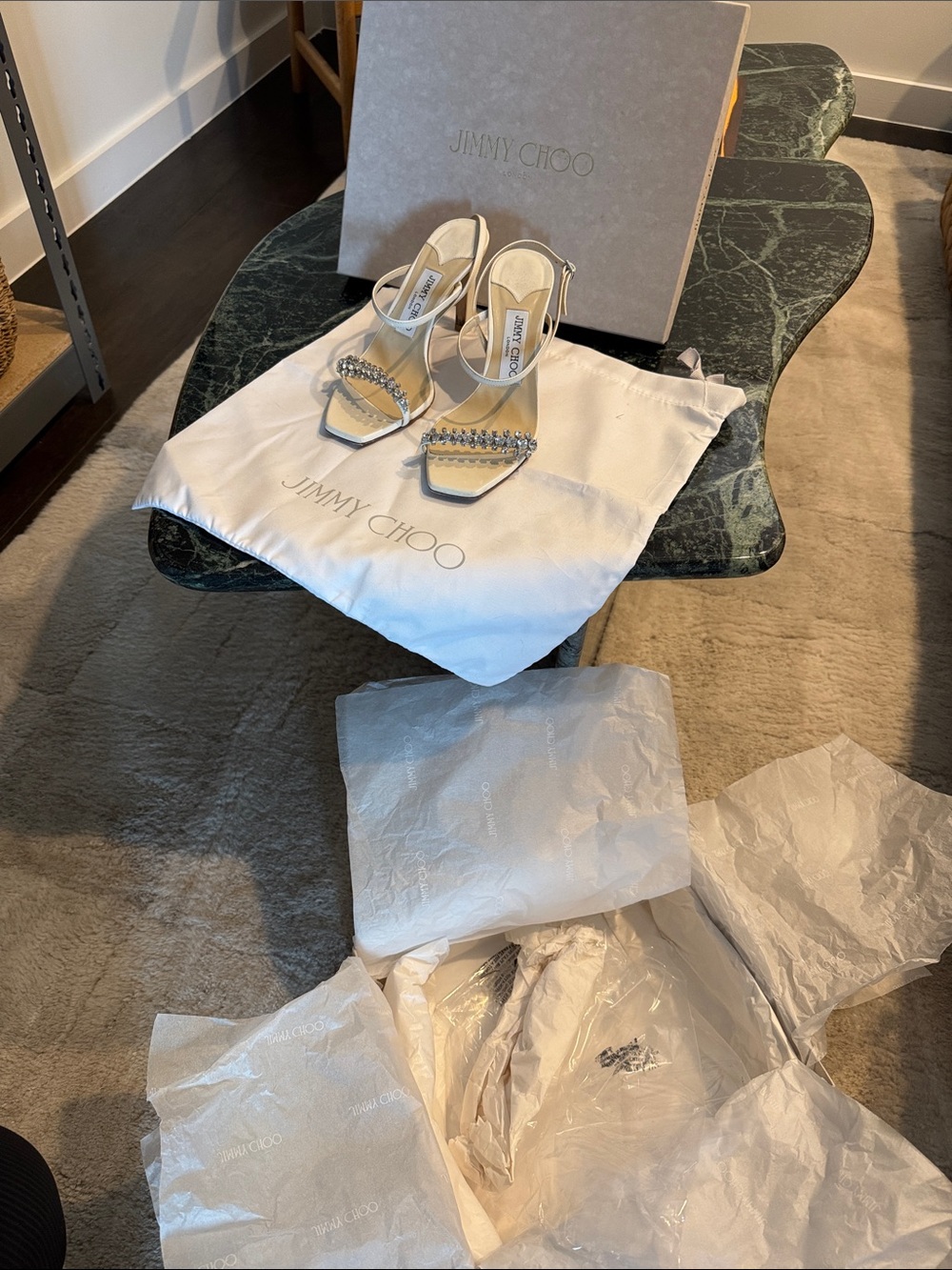 Jimmy Choo white ivory meira bridal Crystal sandal Slingback Heels pumps 6 36 - Picture 7 of 7